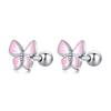 Silver Earrings Pink Small Butterflies Studs Silver 925