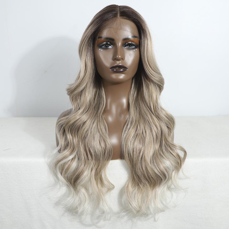 

REEDOM Body Wave Synthetic Lace Frontal Wigs For Black Women 28 inch Ombre Brown Higlight Lace Wig Heat Resistant Cosplay Wig (as the picture,28inches)