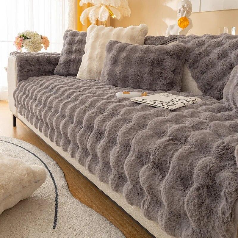 Tavşan Peluş Kalınlaşmak Kanepe Slipcover Evrensel Düz Renk Kanepe Havlu Kaymaz Kanepe Kapakları Oturma Odası Için Slipcovers Kanepe Havlu
