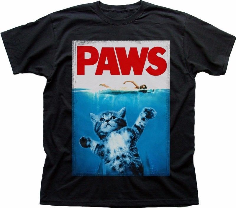 

PAWS KITTEN JAWS poster parody Funny black printed t-shirt 9292 2XL