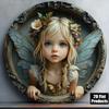 Vintage Butterfly Fairy Themed Round Aluminum Wall Art with Floral Decor