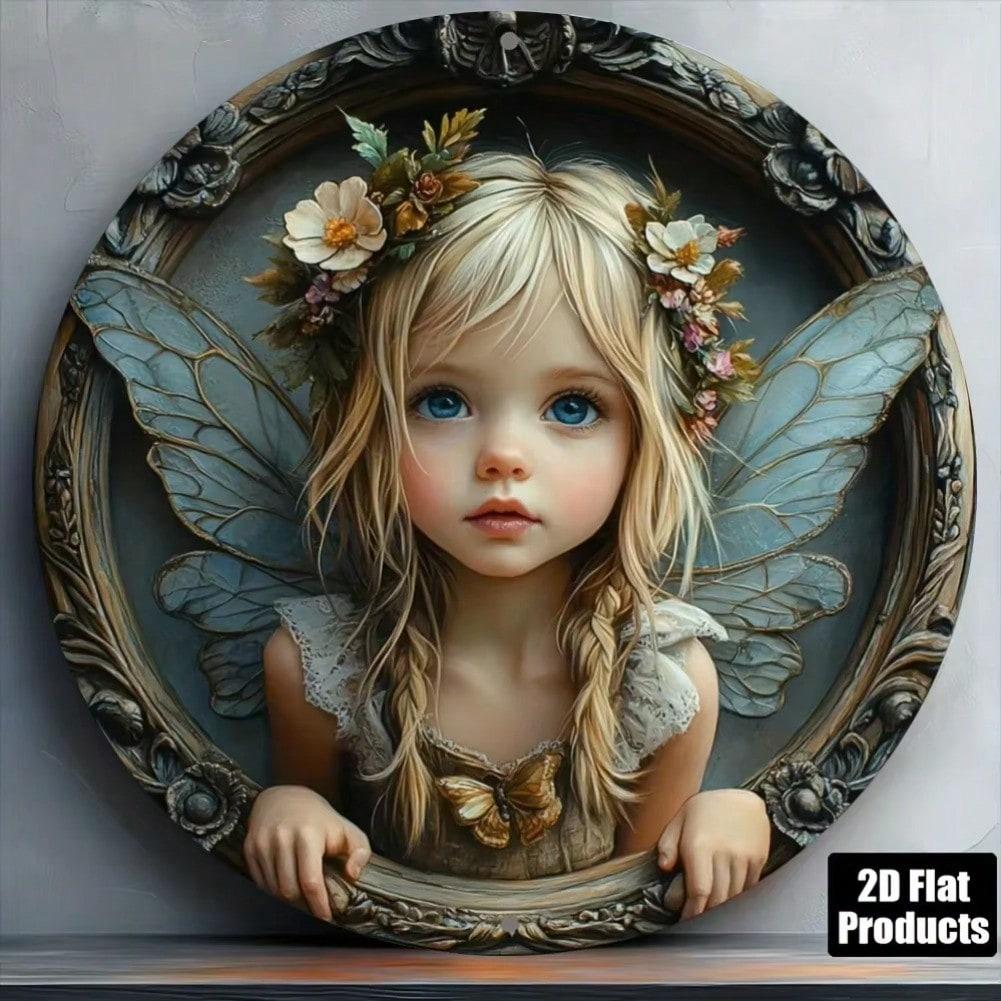 Vintage Butterfly Fairy Themed Round Aluminum Wall Art with Floral Decor 20x20 разноцветный