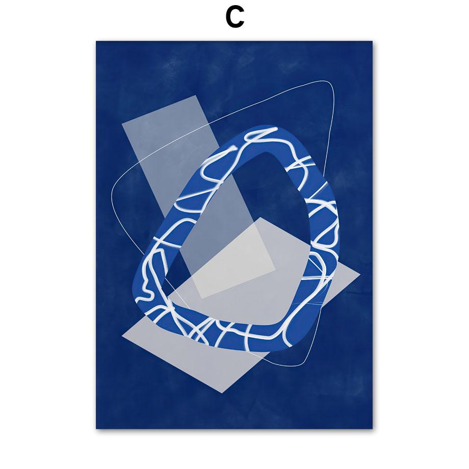 Blue Line Geometry Flower Wall Art Canvas Painting  Abstract Art Posters & Prints Hotel Bar Pictures For Living Room Home Decor