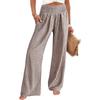 Women's Elastic Waist Straight Leg Long Pants Relaxed Fit Casual Plaid Striped Trousers