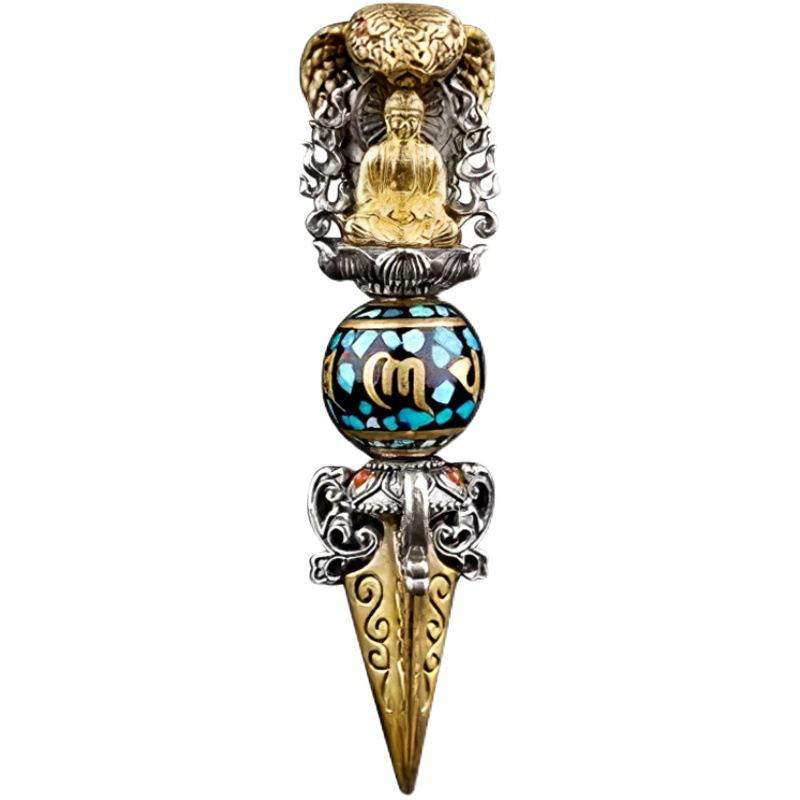 Necklace Vintage Gautama Buddha Rotating Turquoise Beads and Pestle Pendant