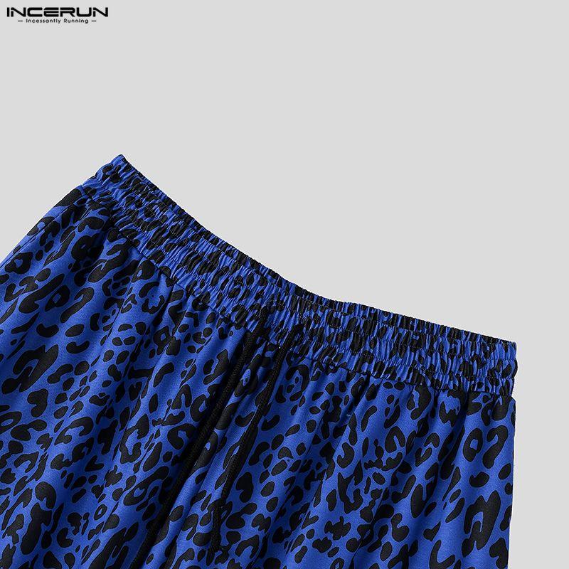 INCERUN Men Elastic Waist Leopard Casual Party Loose Long Pants Trousers