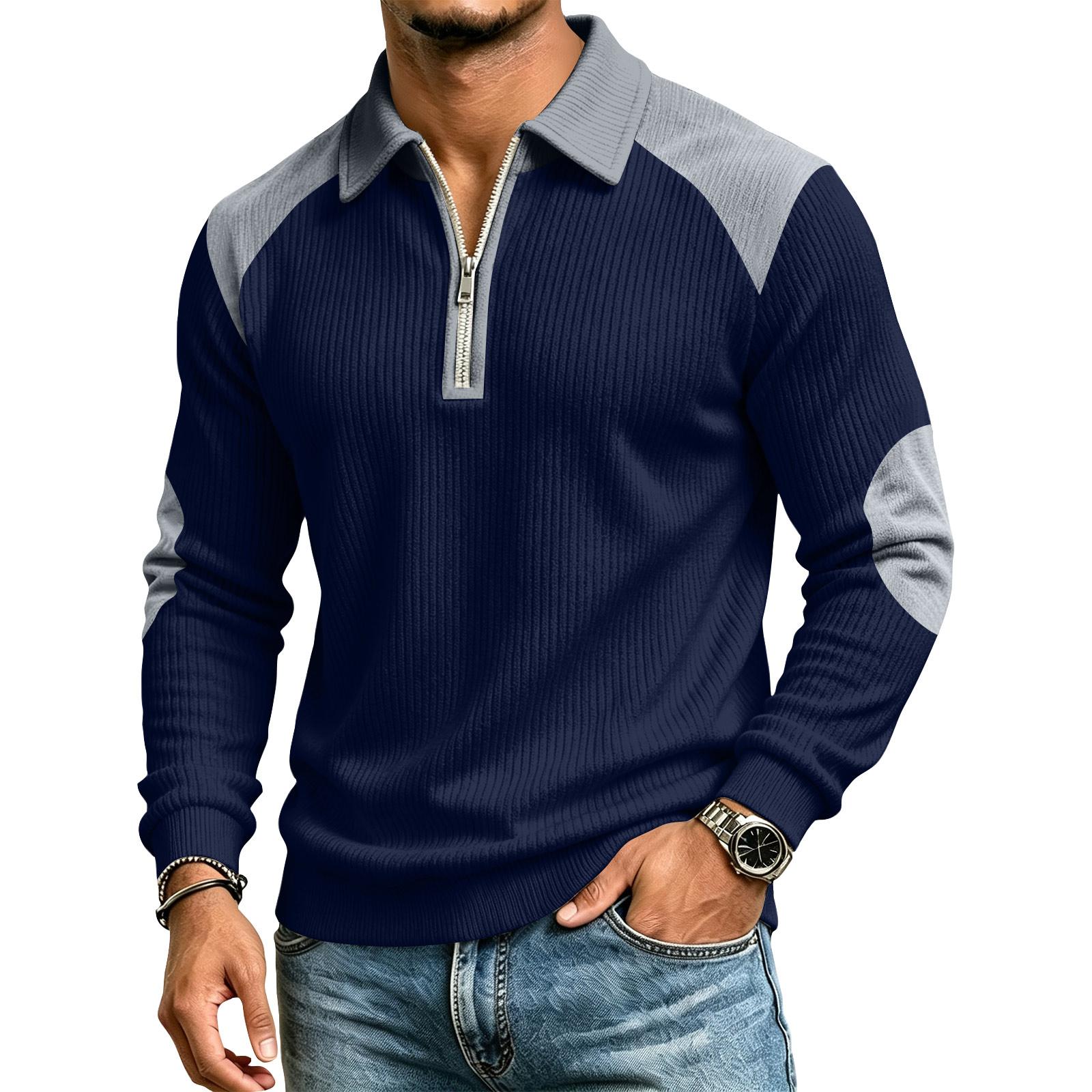 Men s Corduroy Long Sleeve Button Down Shirt with Collar XXL тёмно-синий