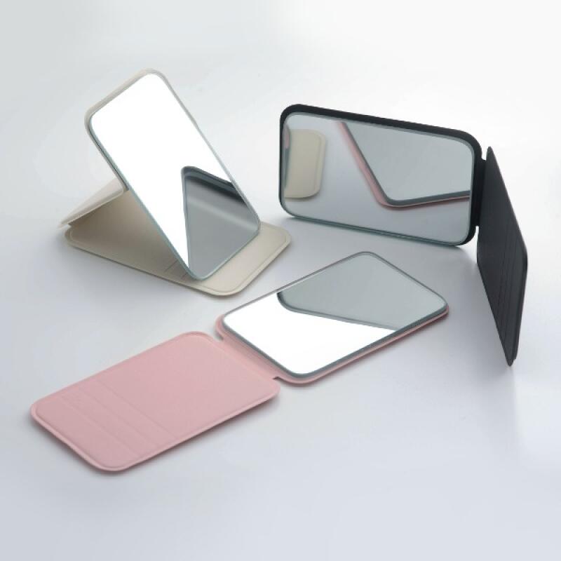 

Convenient tabletop vanity mirror, portable small leather mirror pink