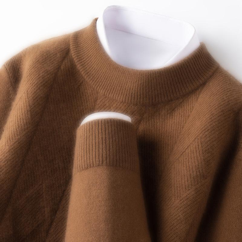 Men's Winter Thick Knit Sweater - Half-High Collar, Middle-Aged Dad Style, Warm & Loose Base Layer.