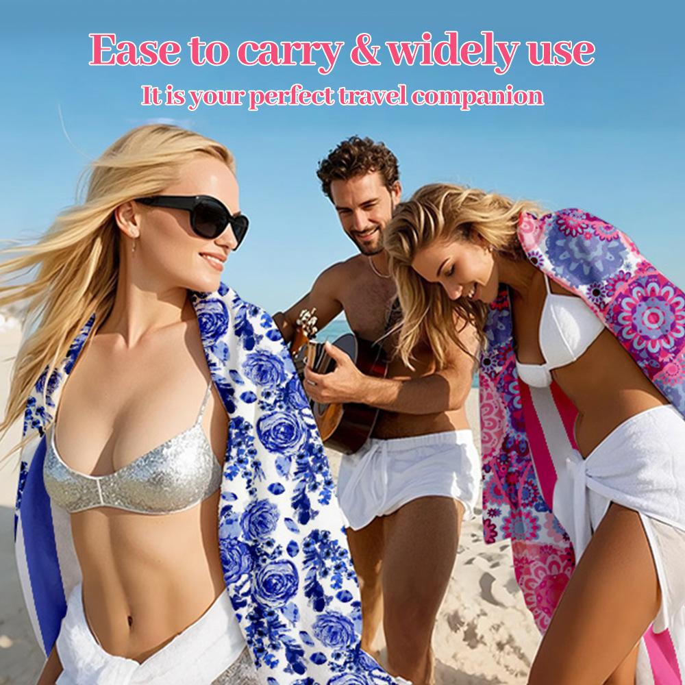 Phantom Blue Flower Shadow, Double-sided Velvet Beach Towel, Quick-drying Sports Towel, Portable Outdoor Towel