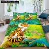 Cartoon Tiger Duvet Cover King Queen Animal Forest Theme Bedding Set for Kids Boys Girls Jungle Wildlife Polyester Quilt Cover