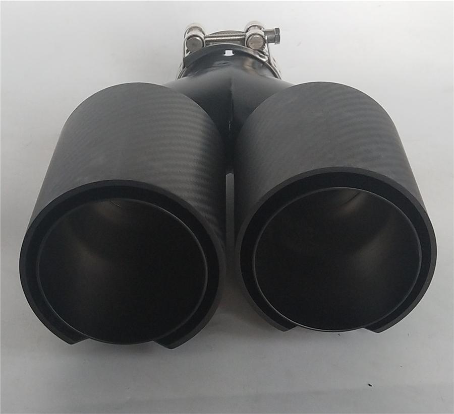 Universal Y Style Left Right Side Full Matte Car Thickened 100% Real Carbon Fiber Exhaust Dual TWIN End Tips for BMW 63mm In 89MM Out Dual Pipes