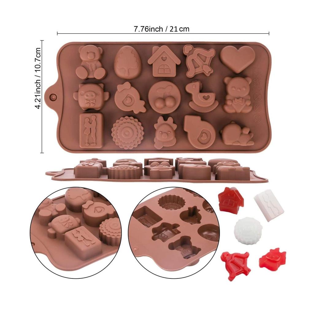 Luxer Silicone Chocolate Molds for Candy or Jelly, 15 Figurines Toys, 21x10.7 cm