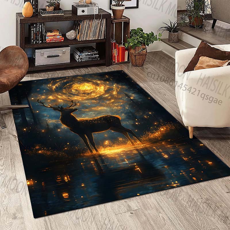 Enchanted Forest Deer Night Carpet for Living Room Bedroom Bedside Floor Mat Cloakroom Children Play Mat Area Rug Large Size