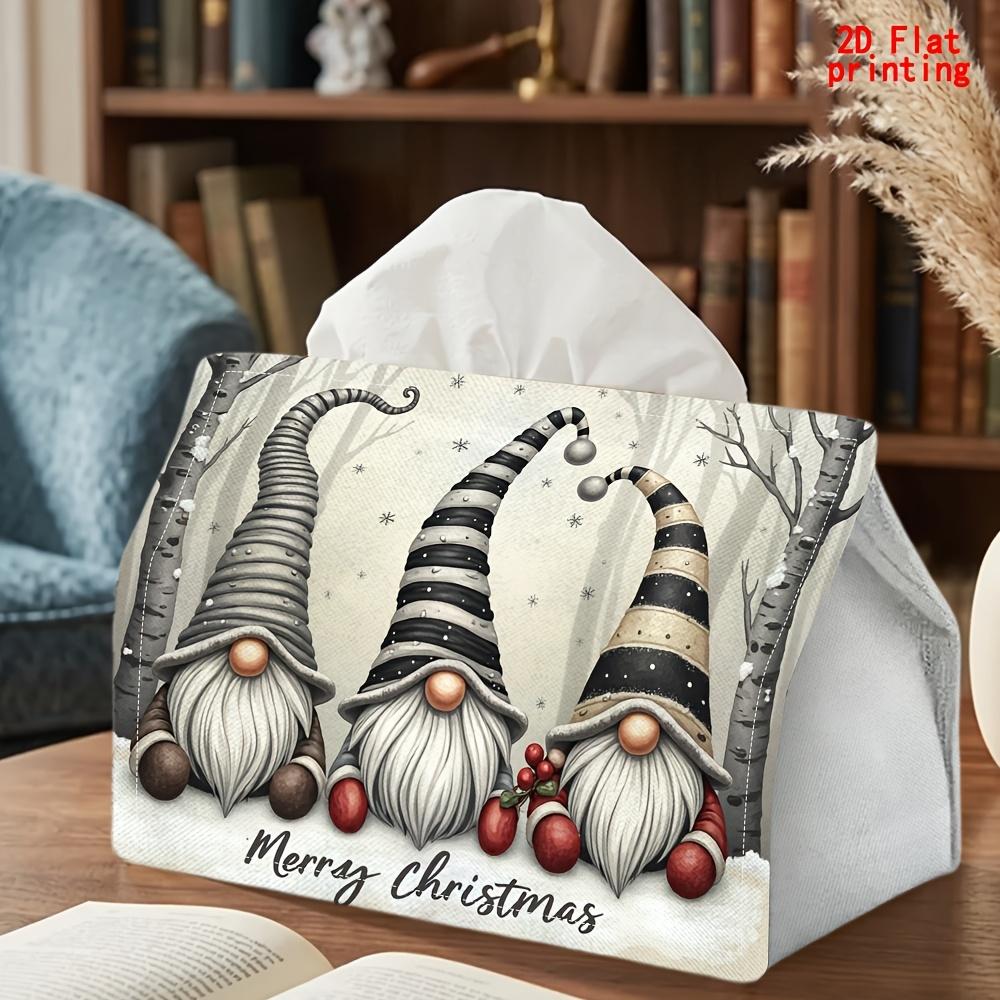 2D Flat 1pc, Tissue Box. Christmas Dwarf Snow Scene Pattern Napkin Dispenser, Reusable, Daily Desktop Tissue Organizer, Suitable for Kitchen Living Ro