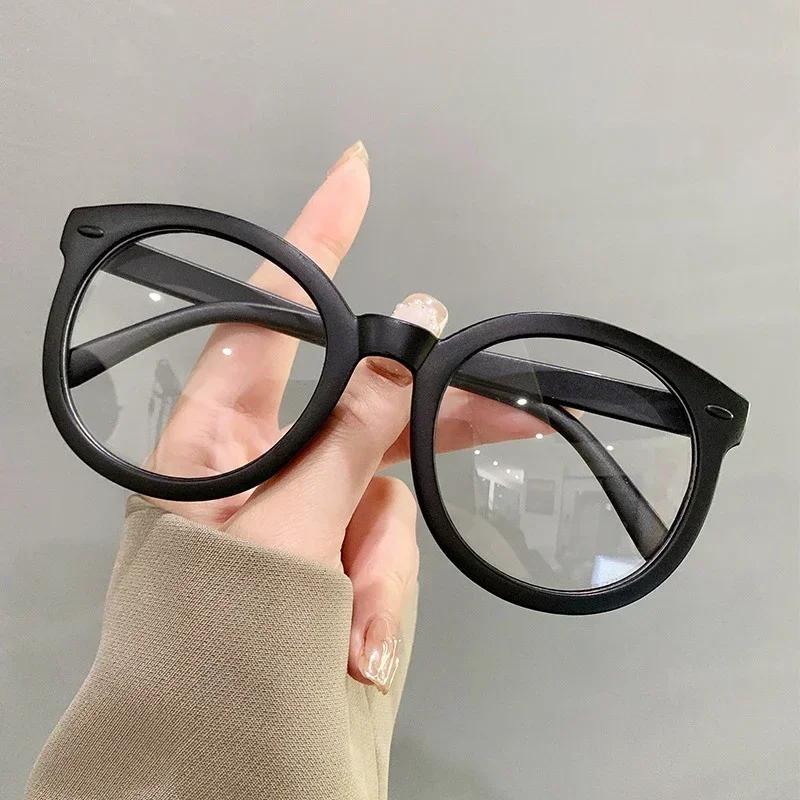 

Blue Light Blocking Eye Protection Presbyopia Glasses Vintage Round Frame Eyewear Trendy Large Frame Black Reading Glasses 0