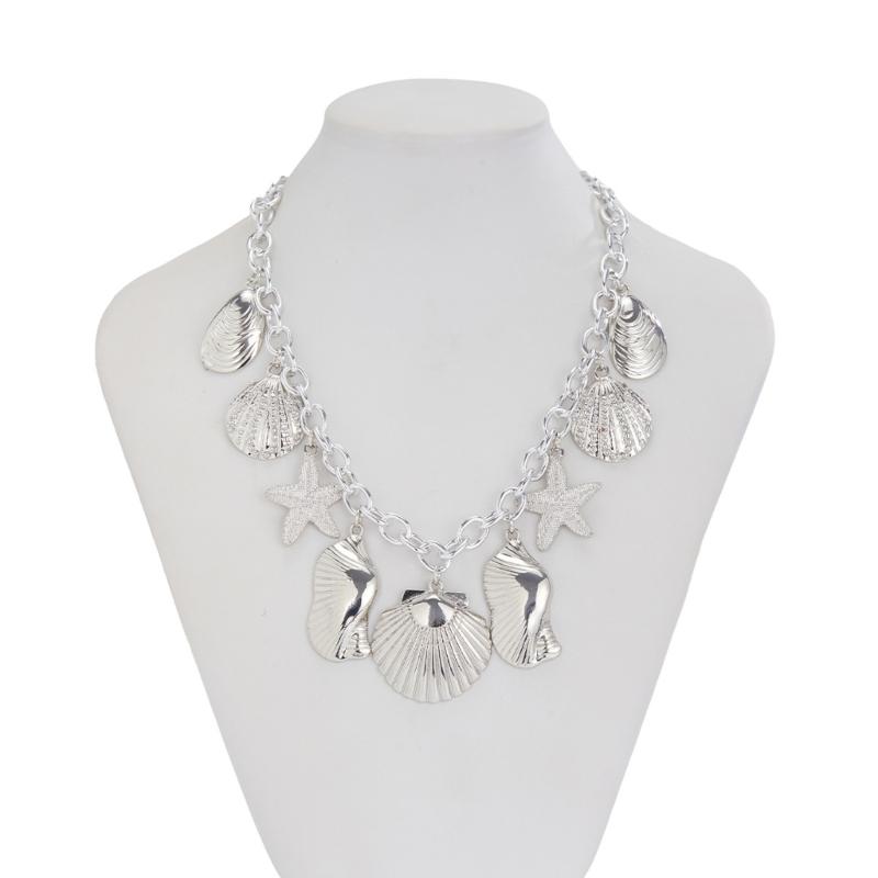 Vacation Style Layering Neck Chain Necklace with Marine Charm Shell Starfish Design Neckchain