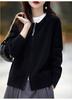 Women's 100% Wool Round Neck Knit Cardigan - Double Zipper, Solid Color, Loose Fit, Casual Fashion, Short Length