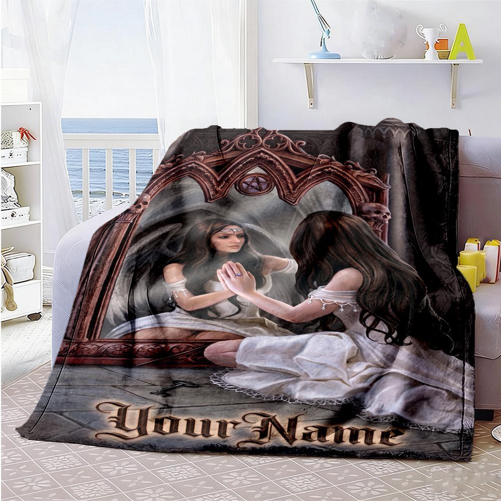 Gothic Illustrations Personalized Text Blanket Multi-purpose Customizable Blanket Durable Comfort Great for Office Picnics Living Room Bedding