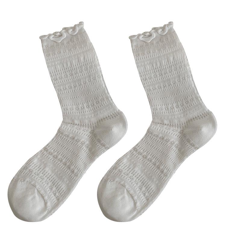 Women's Lace Mesh Mid-Calf Socks: Spring/Autumn, Cotton, Korean/Japanese Style, Ballet & Slouch Design.