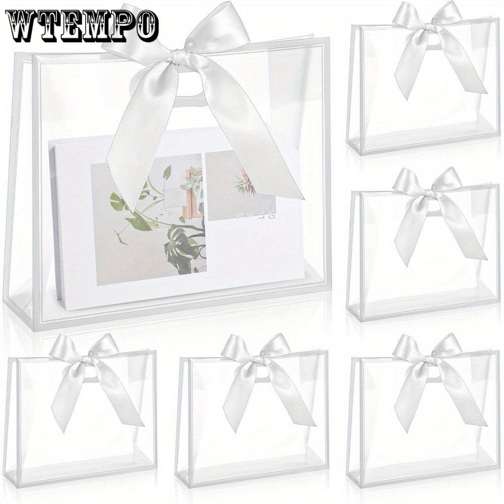 5pcs Clear Plastic Gift Bags with Die Cut Handles Graduation Reusable Flower Gift Bag with Ribbon for Wedding Bridal Shower Birthday Party Business