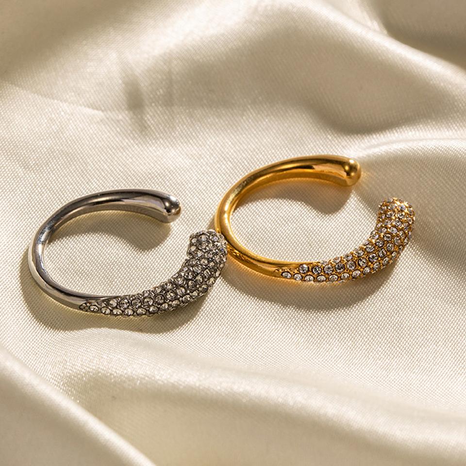 ZAKOL 18k Gold Plated Stainless Steel Open Rings With Clear Rhinestone High Quality Anti-allergic Zircon Gift for Women