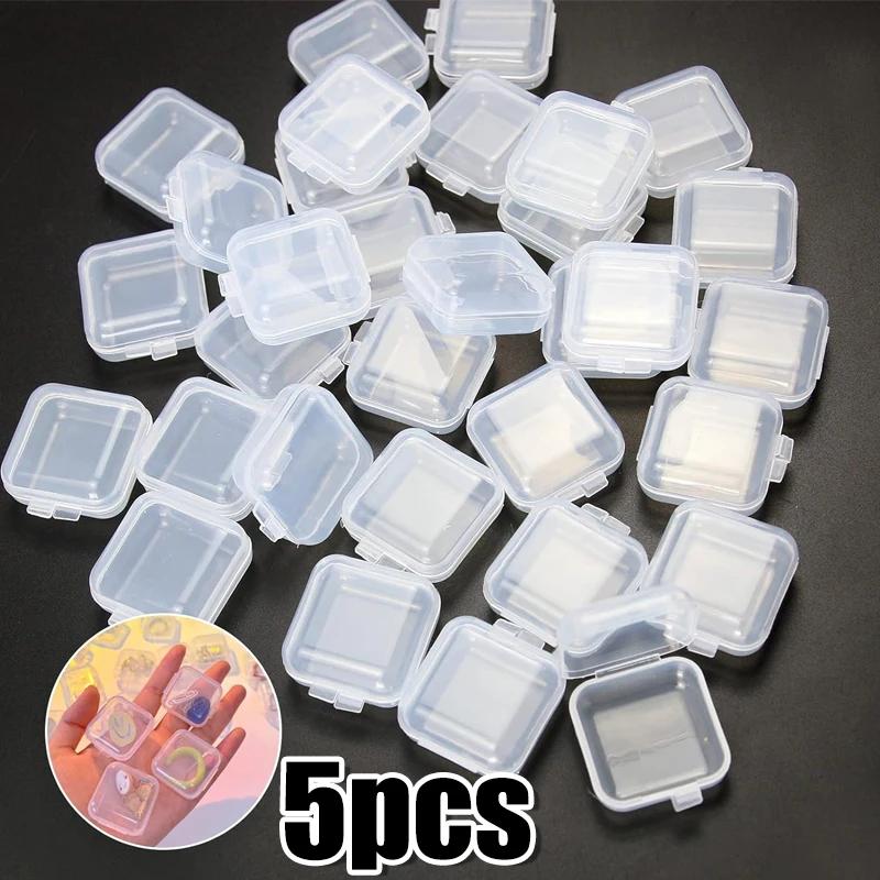 Transparent Plastic Mini Square Storage Box Covers Small Case for Pill Jewelry Earrings Dustproof Storage Pack Boxes