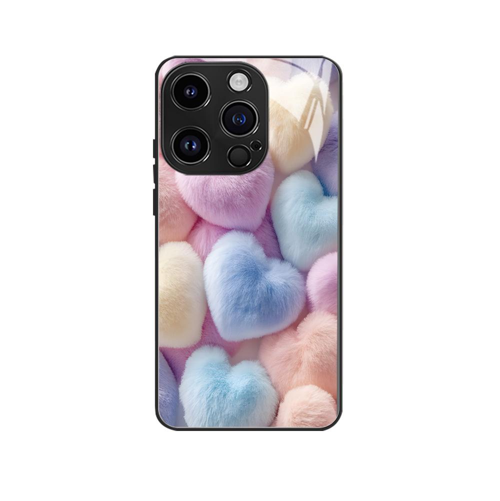 Spring new color plush love mobile phone case iPhone16 girls high value Apple 17 glass protective case