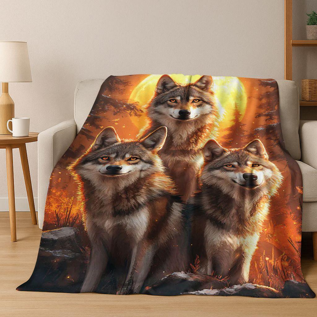 Norse Mythology Fenrir Wolf Beast Cartoon Flannel Blanket,Cozy Soft Throw Blanket for Home Bedroom Bed Sofa Picnic Cover Kids