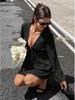 European & American Women's V-neck Lantern Sleeve Short Casual Dress with Waist-cinching Lace-up
