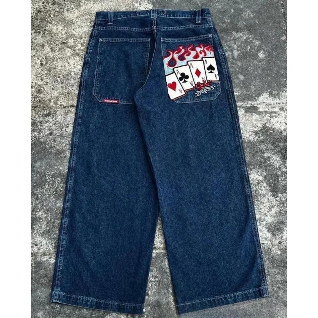 Embroidered Baggy Jeans Y2K Clothes Men Women Harajuku Hip Hop Embroidered Vintage Blue Baggy Jeans Low Rise Wide Leg Pants