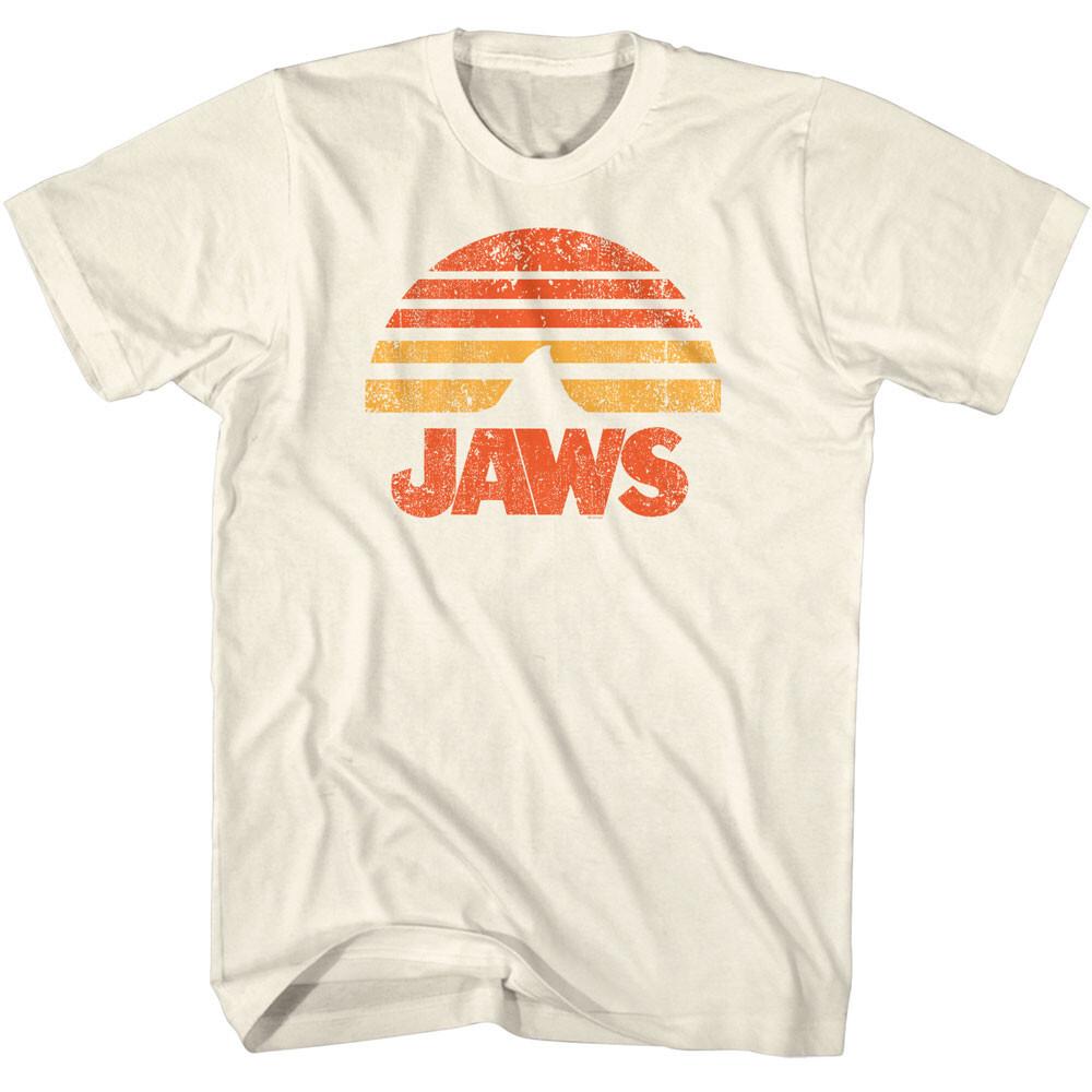 Jaws 70 Thriller Movie Logo Shark Fin Distressed Sun Men T Shirt XXXL