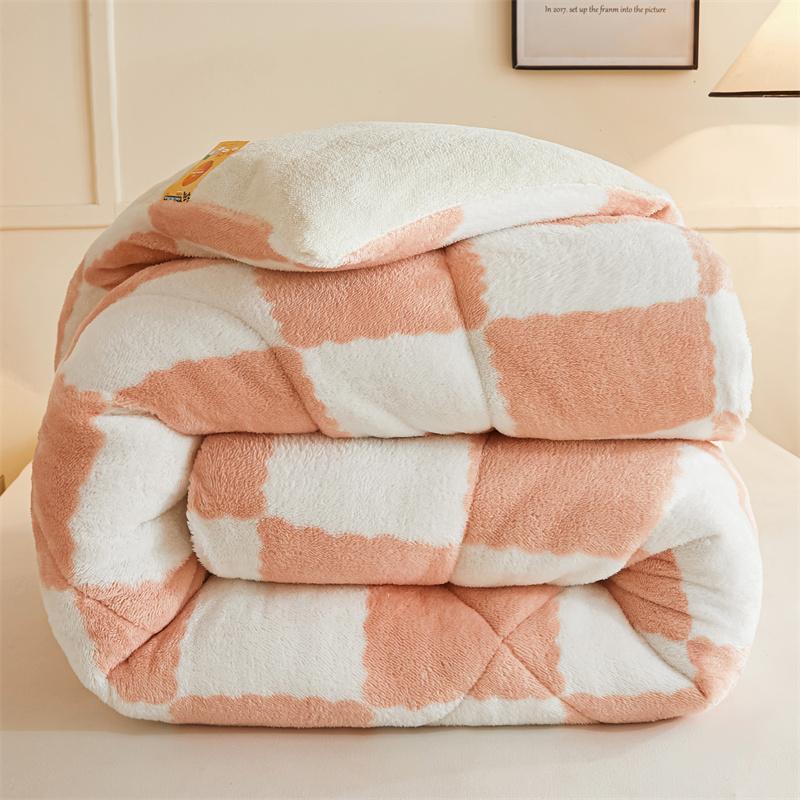 Checkerboard Thickened Coral Fleece Winter Blanket Double Sided Plush Warm Quilts for Bed Super Soft Queen Size Winter Comforter