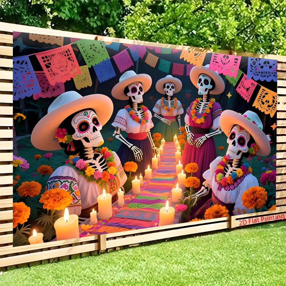 1pc skull talking backdrop banner suitable for horror party Day of the Dead decoration holiday celebration