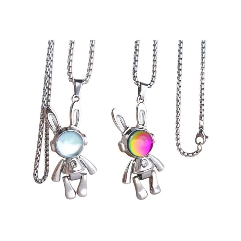 Fashionable Titanium Steel Dancing Rabbit Pendant Necklace 60cm And 70cm Optional Design Couple Sweater Chain
