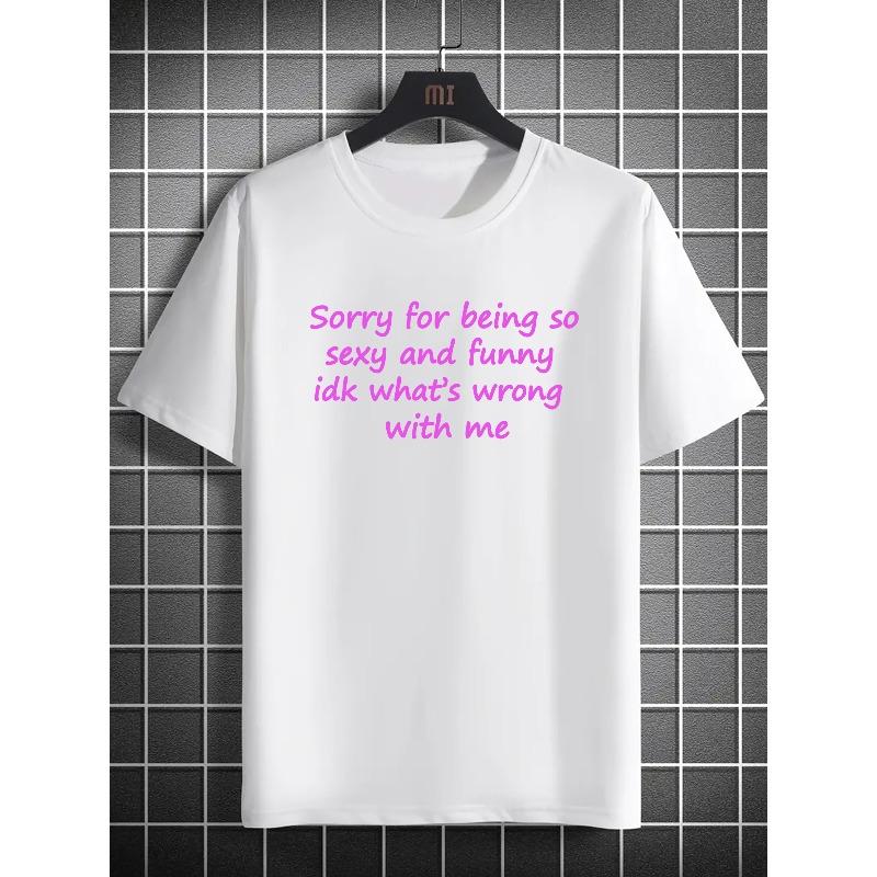 European Size [Humorous Letter T-Shirt] Lightweight Cotton Men's Casual Short-Sleeve T-Shirt - Humorous Letter Print, Crew Neck, Machine Washable