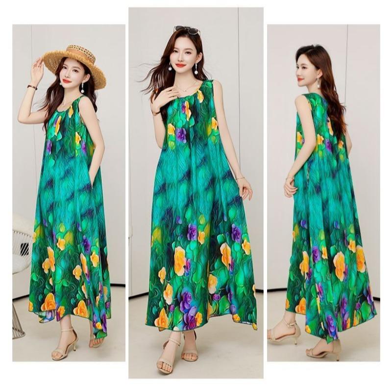 Plus Size Sleeveless Boho Dress Ethnic Summer Beach Maxi Long Dress Vacation Fashion