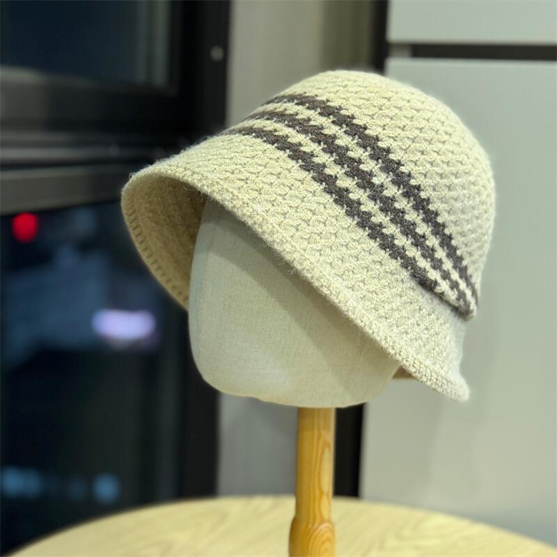New Bucket Hat Women's Autumn and Winter Color Knitted Hollow Basin Hat Fashionable Versatile Sunshade Sun Protection Hat Outdoor Travel