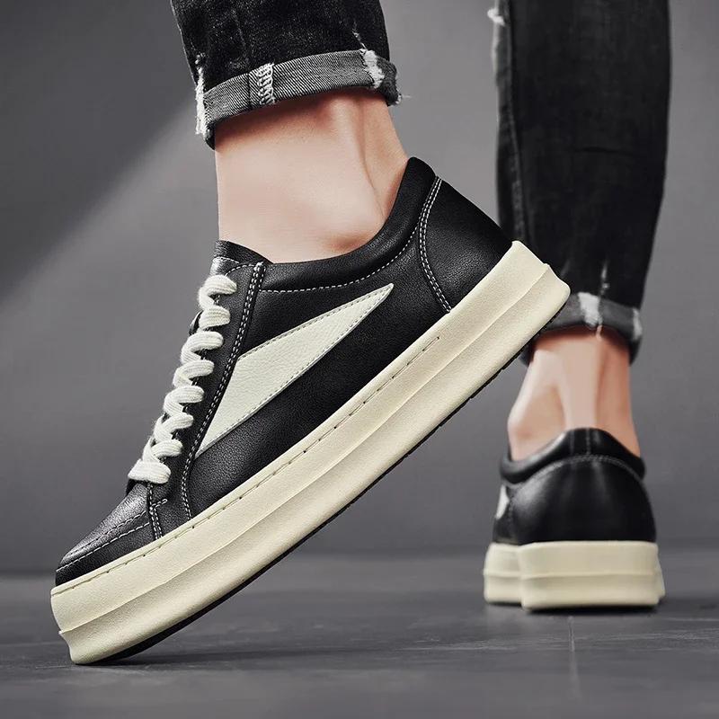 Mode Hohe Qualität Herren Lässig Leder Sportschuhe Mode Plateau Lässig Schnürschuhe Board Schuhe Bequem Outdoor Tennis Vulkanisierte Schuhe