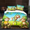 Monkey Duvet Cover King Queen Lovely Cartoon Animal Bedding Set For Kids Boy Girl Green Jungle Tree 2/3Pcs Polyester Quilt Cover