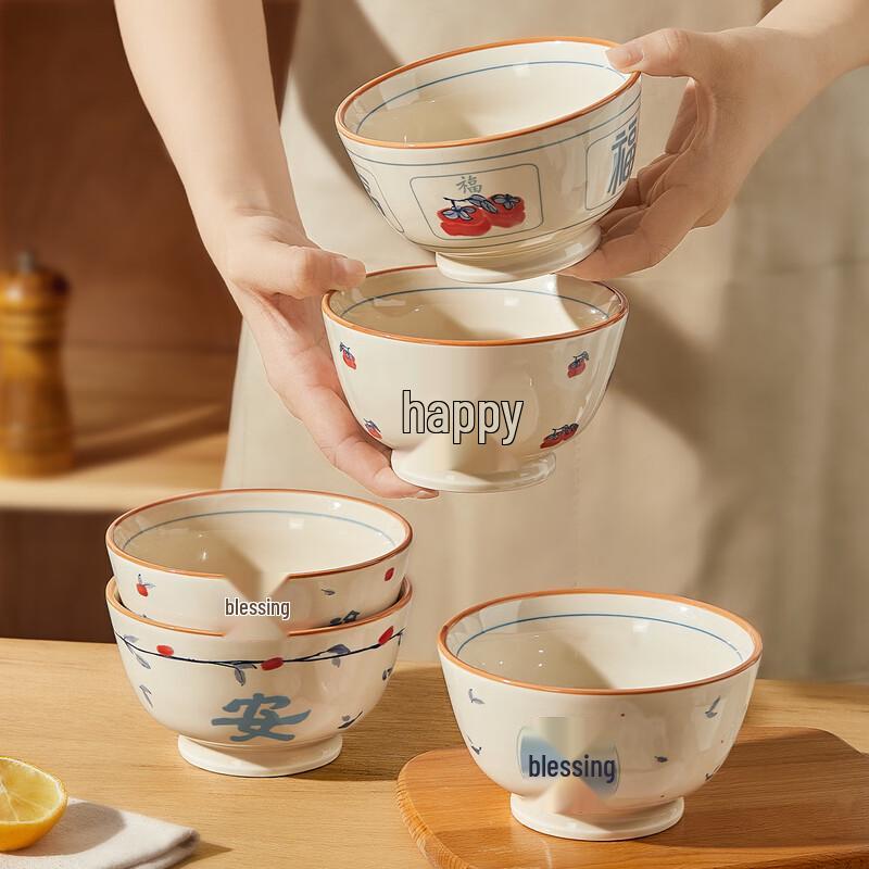 Китайские керамические наборы рисовых мисок на Новый год 5 Bowls + 5 Chopsticks