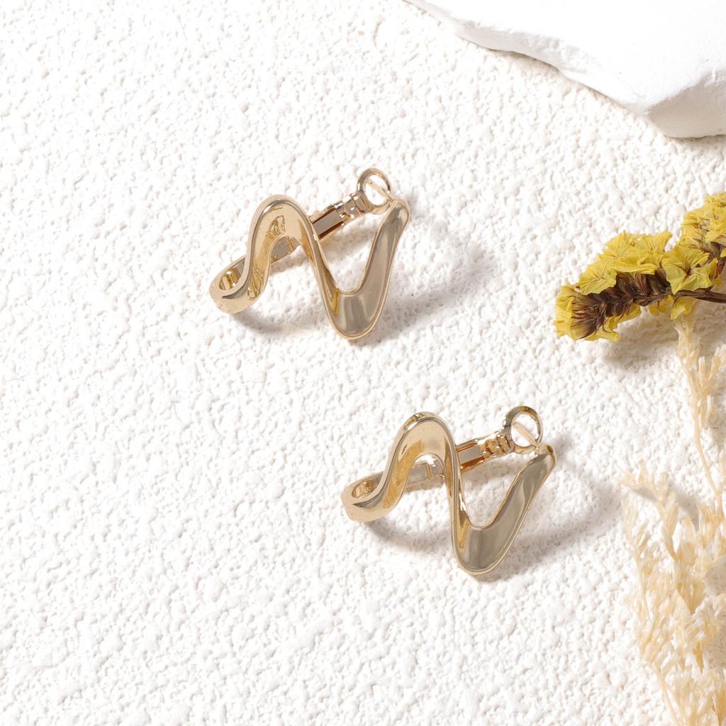 European and American style fashion high-end gold wave earrings women's niche creative design sense cold wind stud earrings