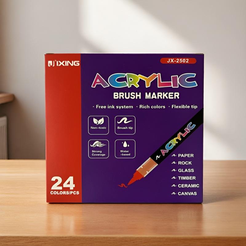 Opaque Liquid Ink Acrylic Markers - Layerable, Soft Tip Watercolor Pens with Washable Brushes for Student Art
