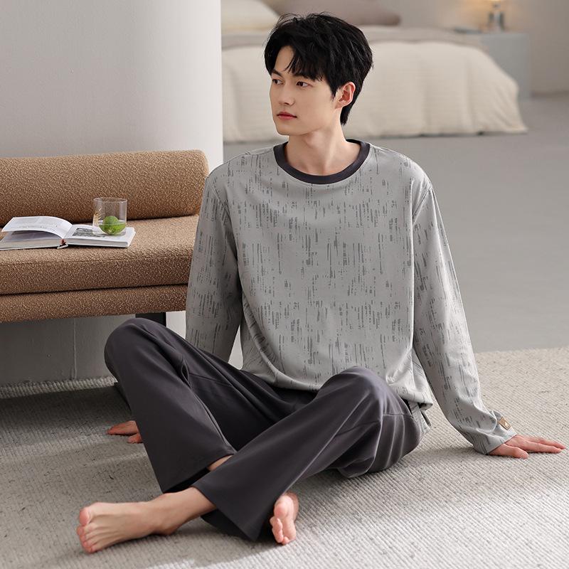 Men's pajamas spring and autumn pure cotton long-sleeved casual loungewear youth men's autumn thin cotton large-size suit