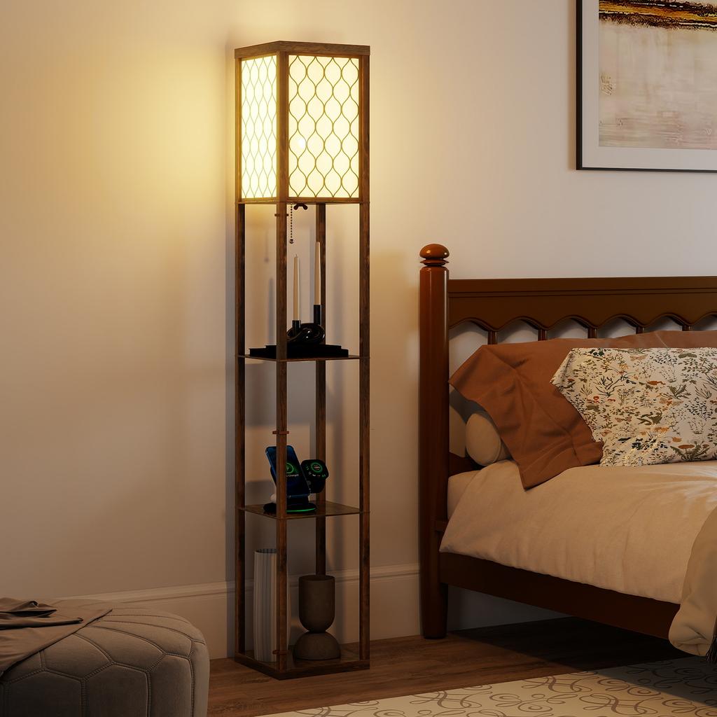 Three-Shelf Standing Lamp - Rustic Brown/White