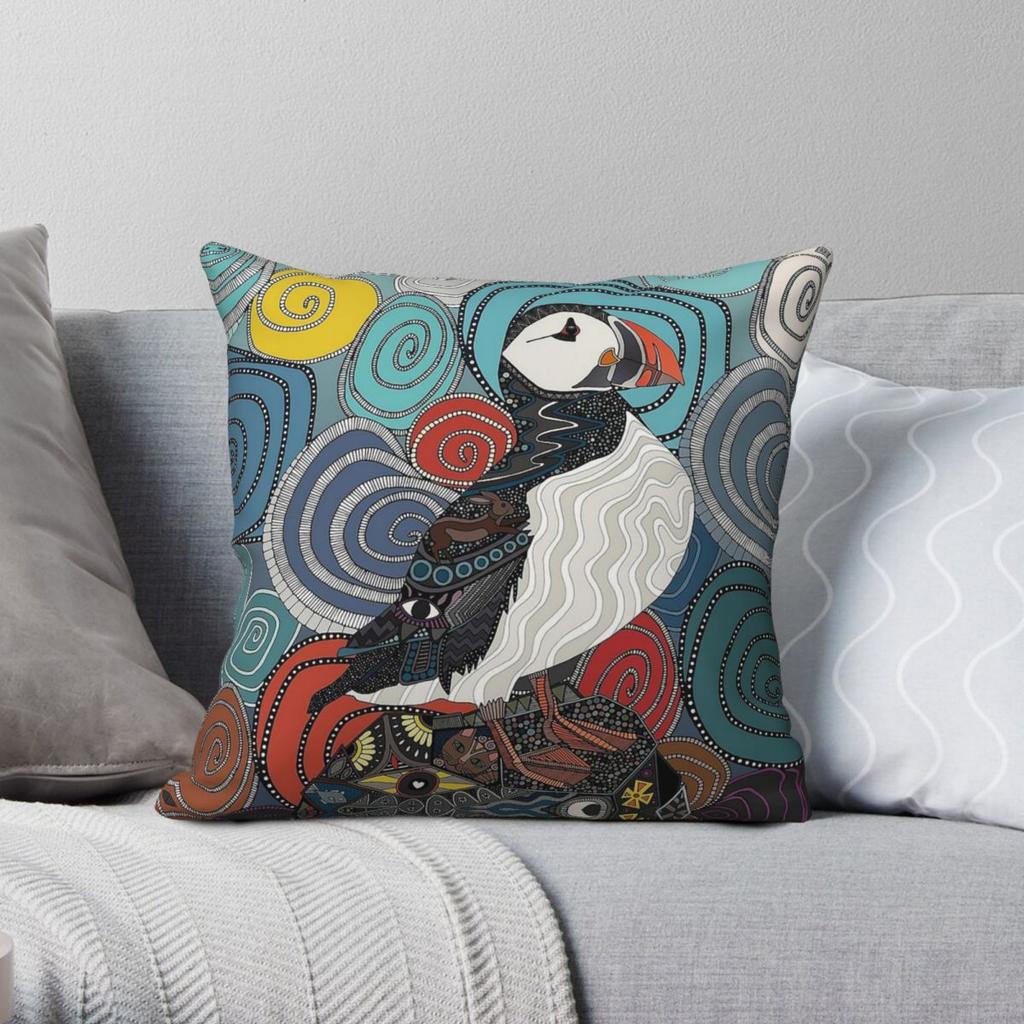 Cornwall Puffin Square Pillowcase Polyester Linen Velvet Pattern Zip Decor Pillow Case Home Cushion Case