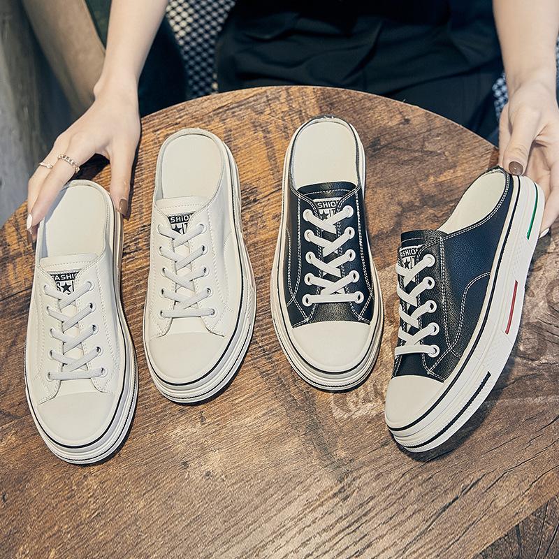 Women's shoes 2025 new heelless lazy shoes women's little white shoes half tray Korean version summer flat sandals spot