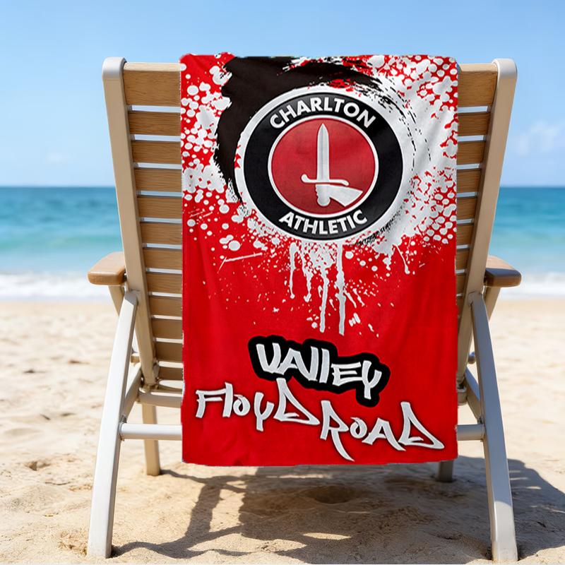 Football Charlton-Athletic Crest Beach Towel - Soft, Absorbent Microfiber, Lightweight, Ideal for The Beach, Parties, Travel, Camping Fan Gifts