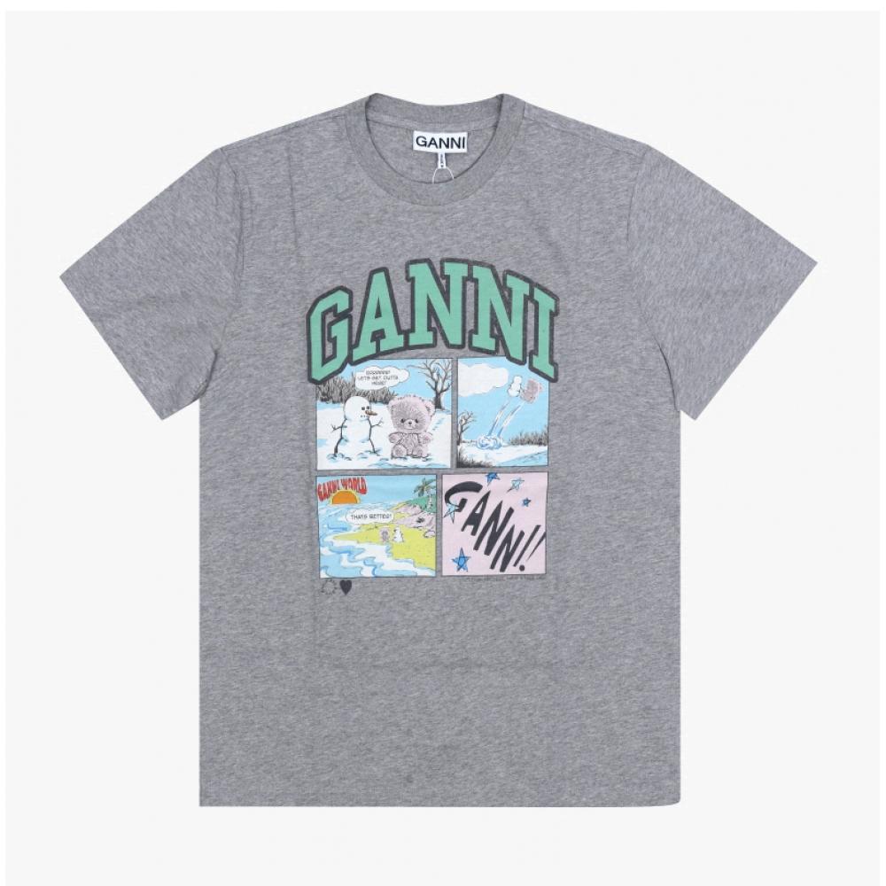 Ganni Women S Short Sleeve Tee Bear Comic Teddy Logo A1050070 920