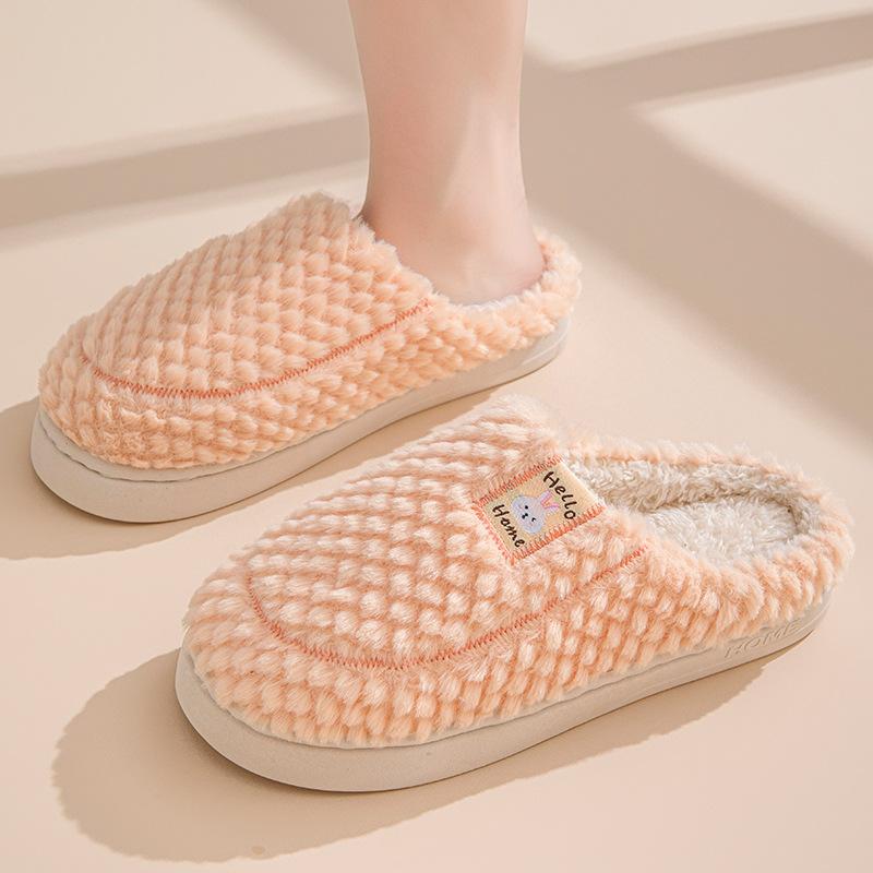 Cotton Slippers Women's Autumn New Velvet Warm Cotton Shoes Couple Home Hair Slippers Shoes Bag Head Cotton Mop